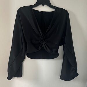 Zara Elegant Black Twist Front Blouse